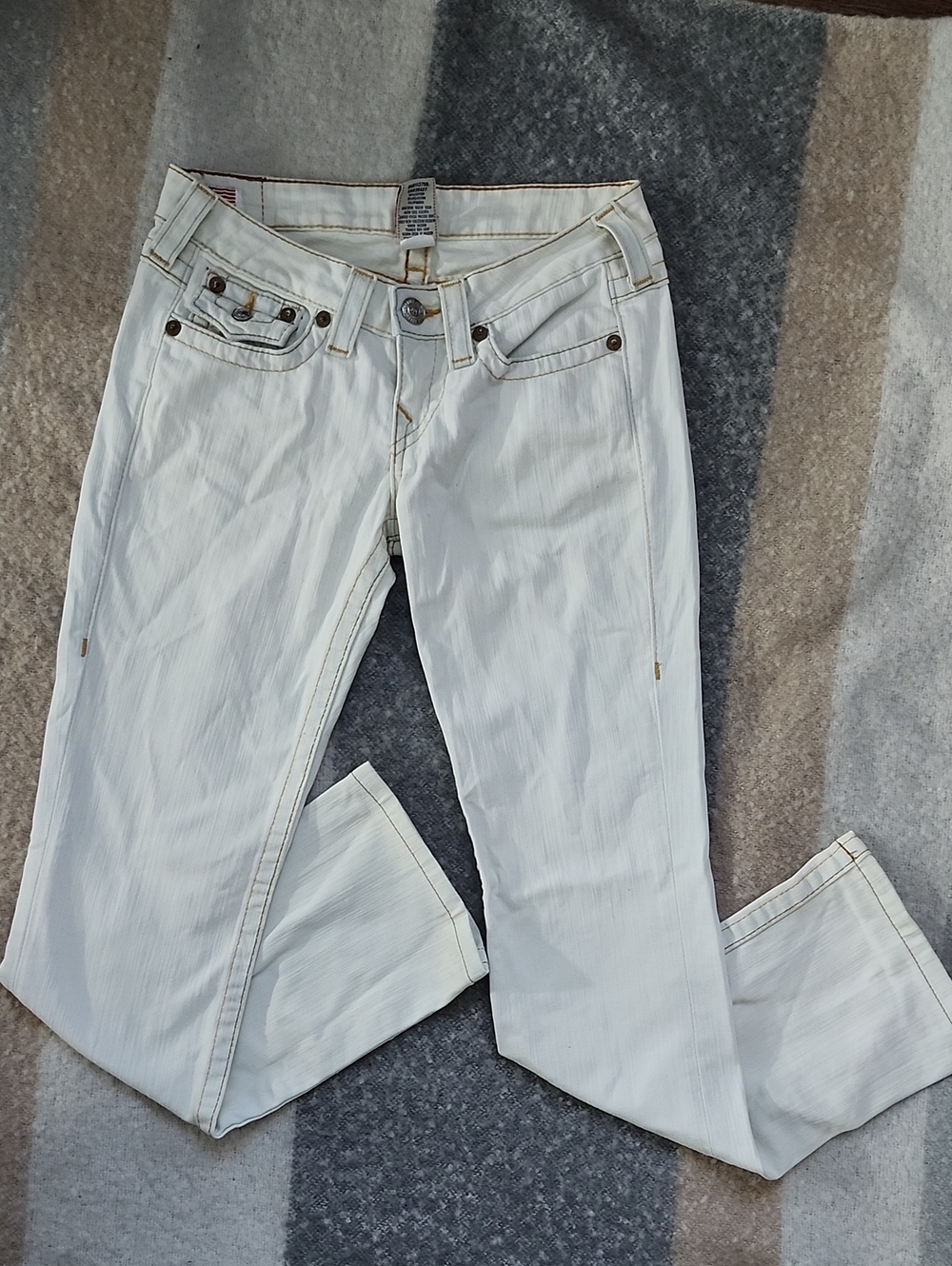 Vintage True Religion White Denim Jeans Sz 26 Made in USA Thick Stitch Designer